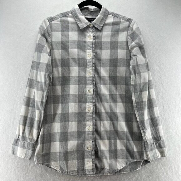 Banana Republic Shirt Womens Size S Buffalo Check Button Front Long Sleeve Gray - Picture 1 of 11